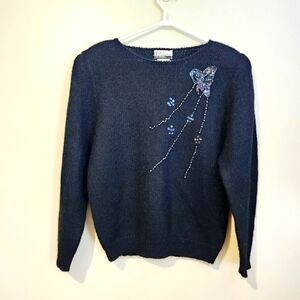 Vintage Bead Embellished Wool Knit Sweater - Winter Fall Cozy Retro
